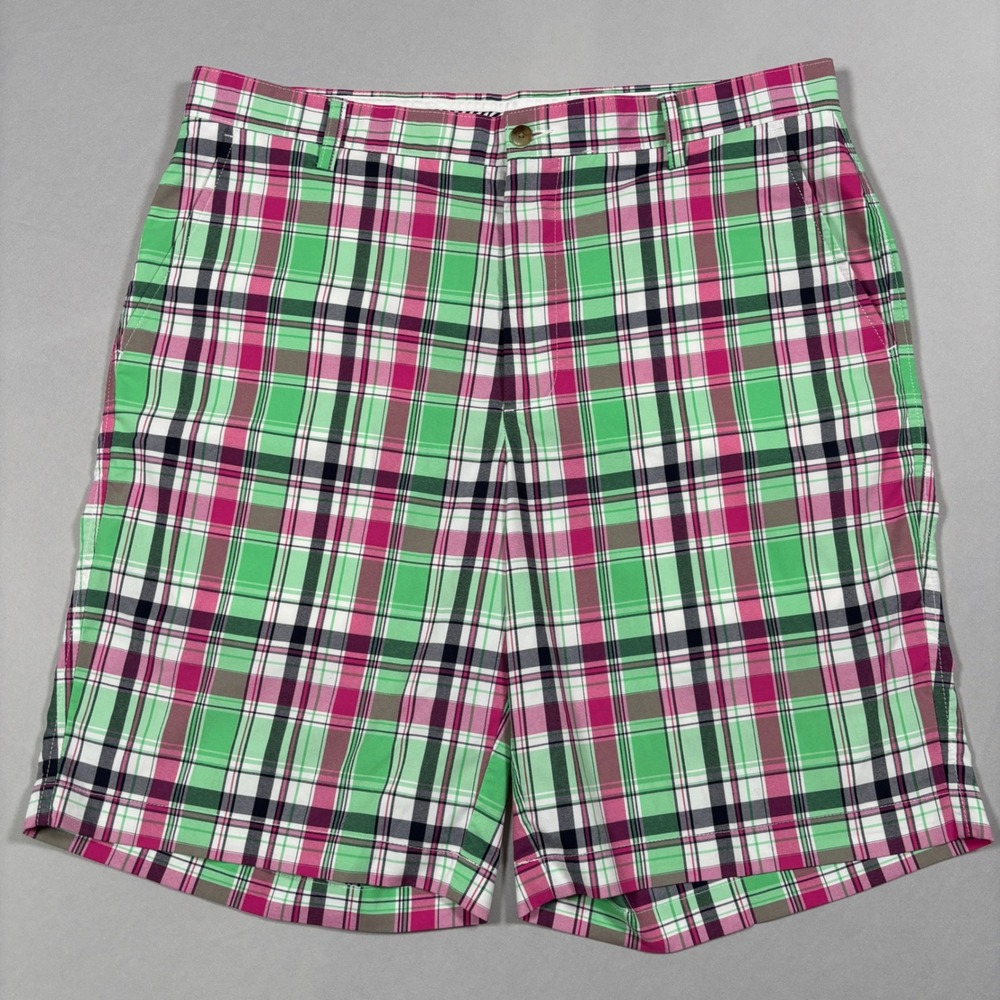 FootJoy Golf Shorts Mens 36 Pink Green Plaid Flat Front Performance Activewear